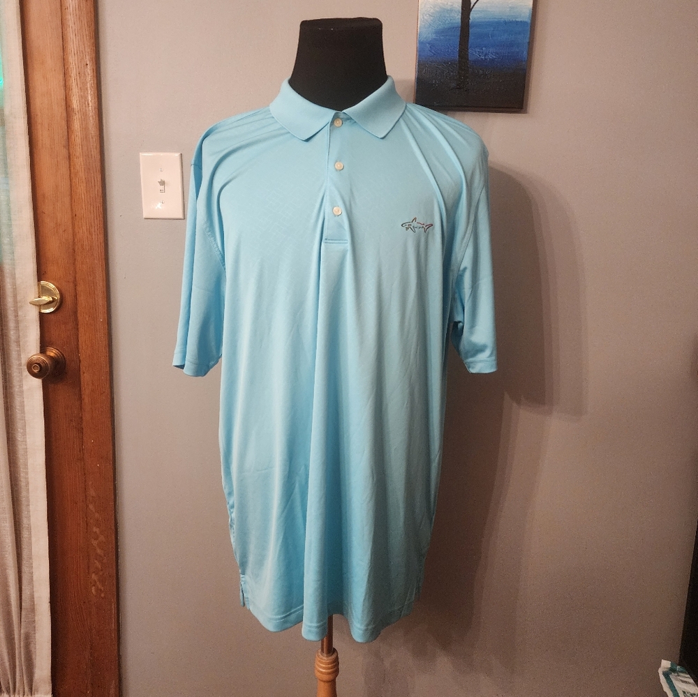 Greg Norman Golf Play Dry Polo Shirt Men's XL Light Blue Short Sleeve Logo